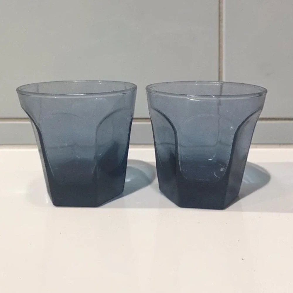 Anchor Hocking Courtney‎ Dark Blue Rocks Glasses, Set of 2, VTG Lowball Tumblers
